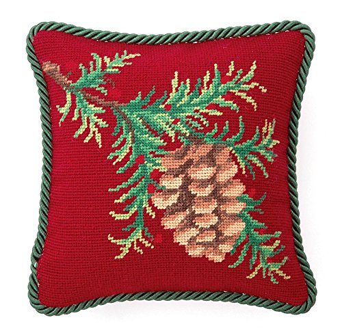 Peking Handicraft Pine Balsam Needlepoint Pillow, 10-inch Square